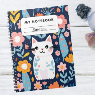 Schattige kat- en bloemmotief Notitieboek