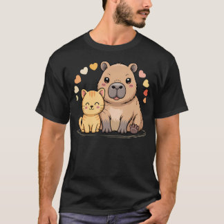 Schattige Kat En Capybara Vrienden Grappige Huisdi T-shirt