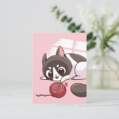 Schattige kat en garen briefkaart (Staand voorkant)