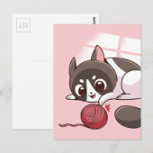 Schattige kat en garen briefkaart (Voorkant / Achterkant)