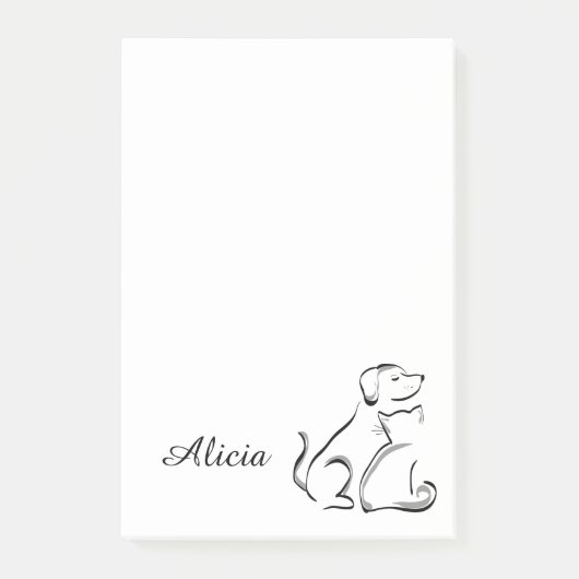 schattige kat en hond lijnkunst post-it® notes (Voorkant)