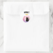 schattige kat en maan ronde sticker (Tas)