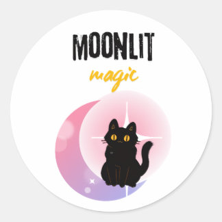 schattige kat en maan ronde sticker