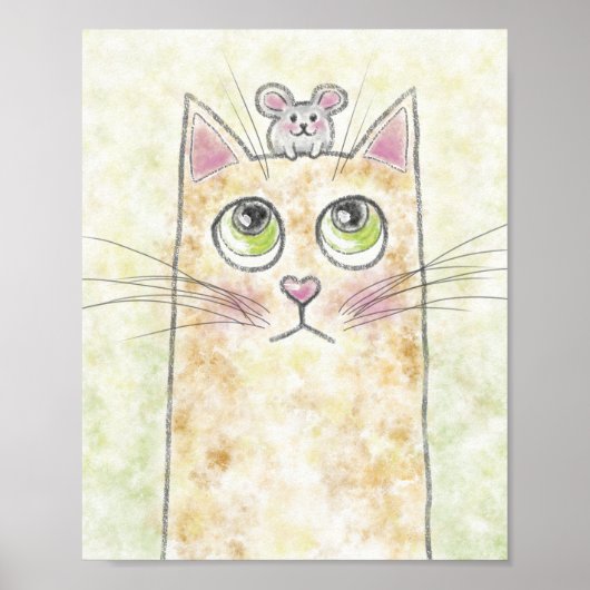 Schattige kat- en muisillustratie poster (Voorkant)