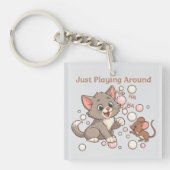 Schattige kat- en muisvriendschap sleutelhanger (voorkant)