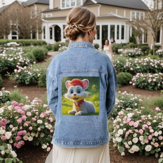 Schattige kat en rat denim jacket (Huwelijk Achterkant)