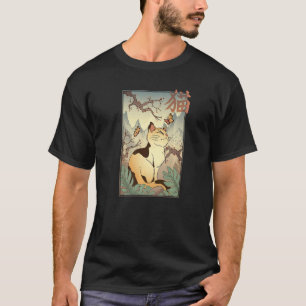 Schattige kat en Sakura-kersenbloesem boom Japans T-shirt