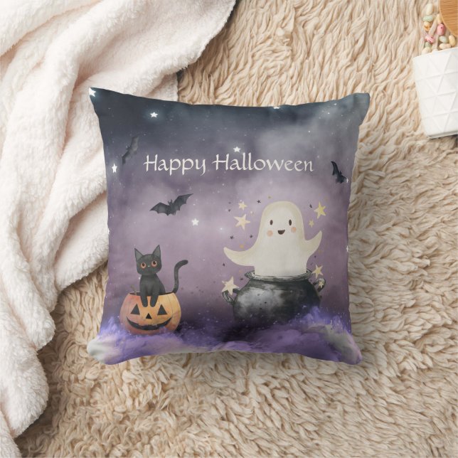 Schattige kat en spook Halloween Kussen (Deken)