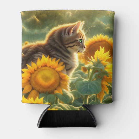 Schattige Kat en Zonnebloem Blikjeskoeler (Voorkant)