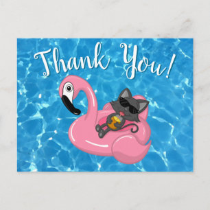 Schattige Kat Flamingo Kinderen Verjaardag Zwembad Briefkaart