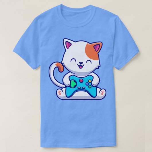 Schattige kat gamt met gameconsole t-shirt (Design voorkant)