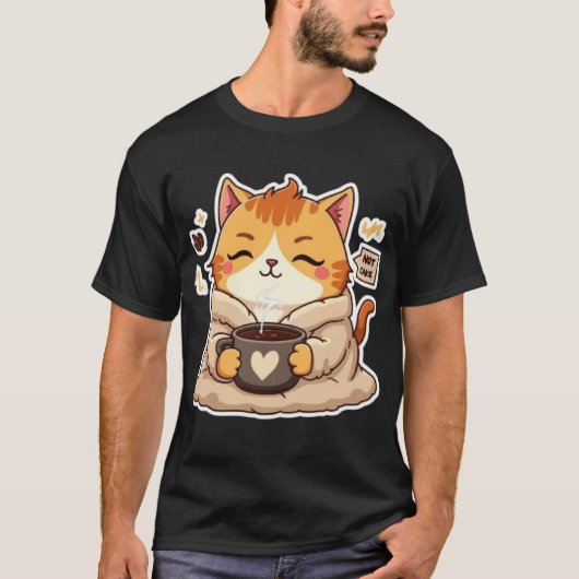 Schattige Kat "Geen Cake" Koffieliefhebber T-shirt (Voorkant)