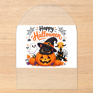 Schattige Kat Gelukkig Halloween Reis Mok - Kawaii Acryl Uitnodigingen