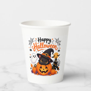 Schattige Kat Gelukkig Halloween Reis Mok - Kawaii Papieren Bekers