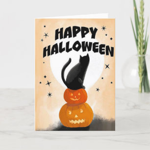 Schattige Kat Gelukkig Halloween Wenskaart Feestdagen Kaart