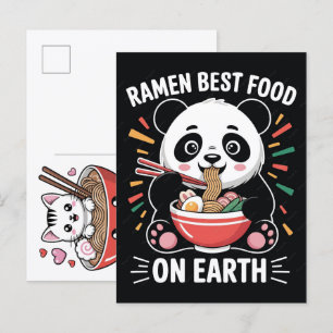 Schattige kat geniet van heerlijke Ramen Noedel ma Feestdagenkaart