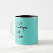 Schattige kat geniet van sushi tweekleurige koffiemok (Voorkant links)