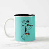 Schattige kat geniet van sushi tweekleurige koffiemok (Links)