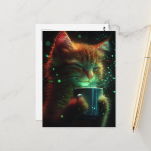 Schattige Kat Geniet Van Wat Koffie Briefkaart