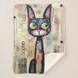 Schattige Kat gepersonaliseerd Sherpa Deken