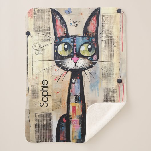 Schattige Kat gepersonaliseerd Sherpa Deken (Voorkant)