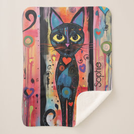 Schattige Kat gepersonaliseerd Sherpa Deken