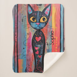 Schattige Kat gepersonaliseerd Sherpa Deken