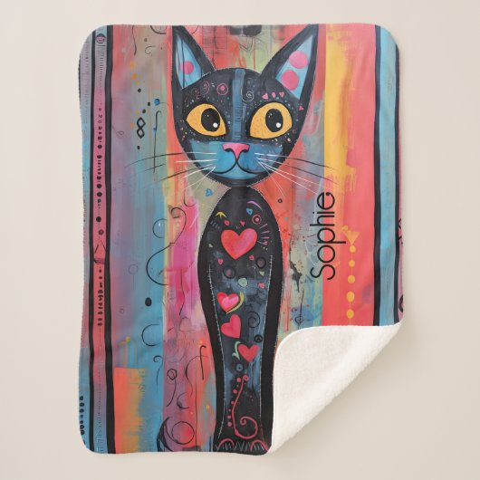 Schattige Kat gepersonaliseerd Sherpa Deken (Voorkant)