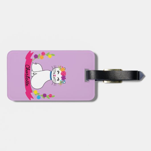 schattige kat gepersonaliseerde naam bagagelabel (Achterkant horizontaal)