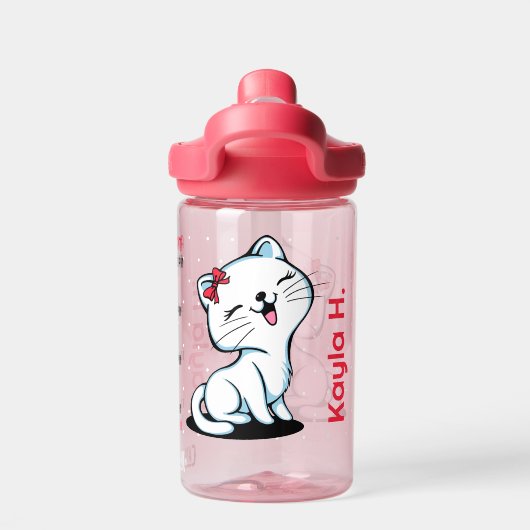 Schattige Kat gepersonaliseerde waterfles met tijd (Achterkant)