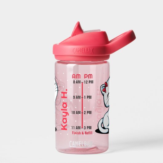 Schattige Kat gepersonaliseerde waterfles met tijd (Links)
