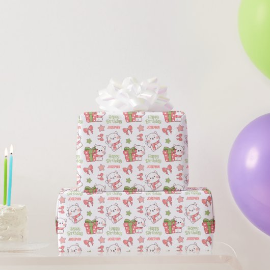 Schattige Kat Gift Ribbon Kids Verjaardag Cadeaupapier (Feestgeschenken)