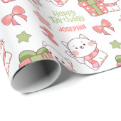 Schattige Kat Gift Ribbon Kids Verjaardag Cadeaupapier (Rol Hoek)