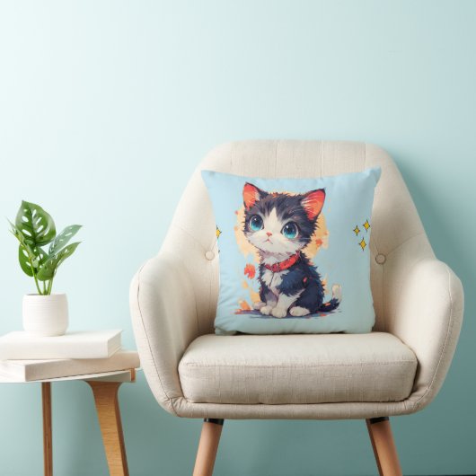 schattige kat gooit kussen (Stoel)