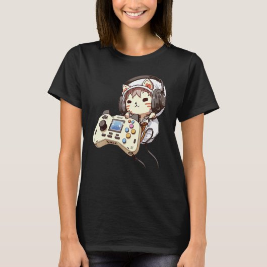 Schattige kat Grappige gaming headset controller G T-shirt (Voorkant)