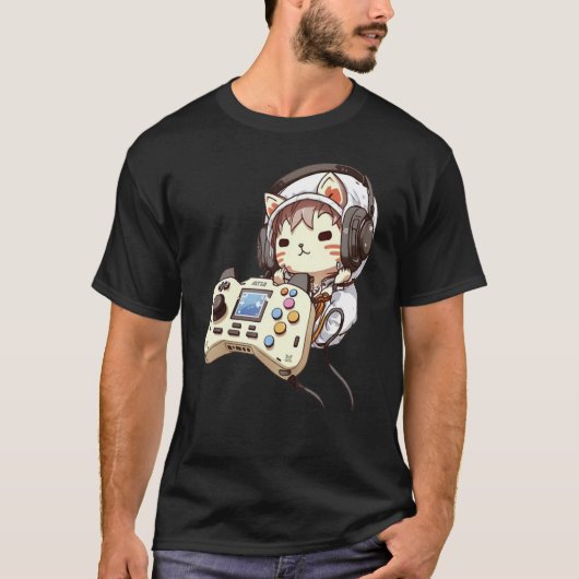 Schattige kat Grappige gaming headset controller G T-shirt (Voorkant)