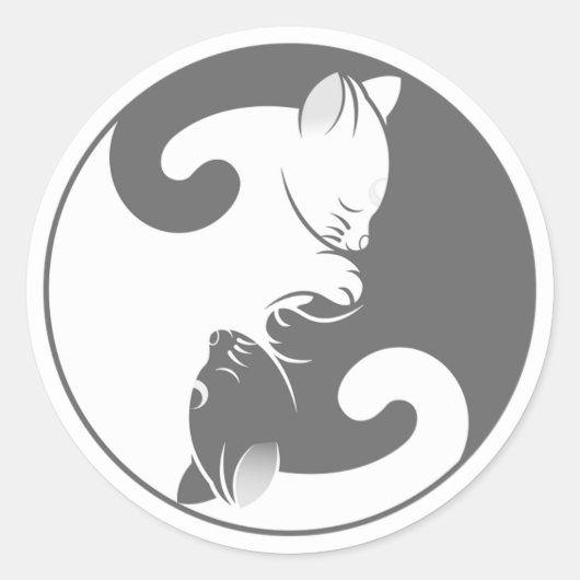 Schattige Kat Grijs en Wit Yin Yang Cat Stickers (Voorkant)