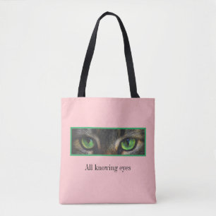 Schattige kat groene ogen op koraal roze tote bag