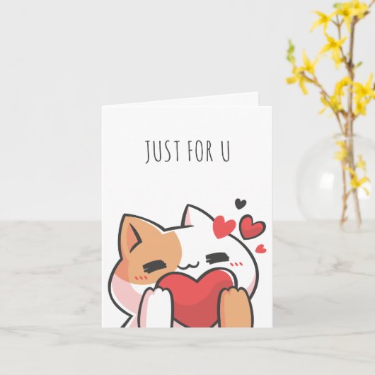 Schattige kat hart  kaart (Gele Bloem)