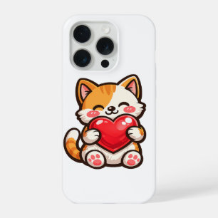 Schattige Kat Hart – Kawaii Kat Knuffelt Rode Hart iPhone 15 Pro Case