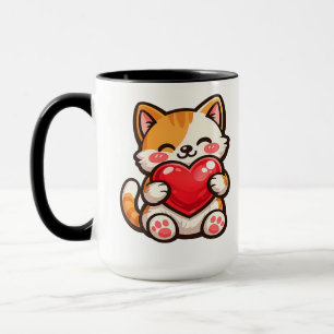 Schattige Kat Hart – Kawaii Kat Knuffelt Rode Hart Mok