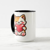 Schattige Kat Hart – Kawaii Kat Knuffelt Rode Hart Mok (Voorkant links)