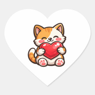 Schattige Kat Hart – Kawaii Kat Knuffelt Rode Hart Sticker