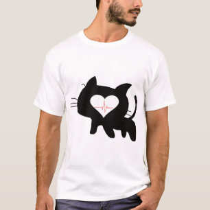 Schattige Kat Hartslag Minimalistische Zwarte Kat T-shirt