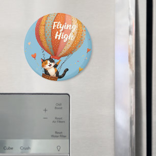 Schattige Kat Heet Luchtballon Fantasievolle Kunst Magneet