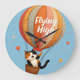 Schattige Kat Hete Luchtballon Fantasievolle Kunst Grote Klok