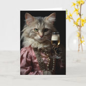 Schattige kat houdt een glas vast kaart (Gele Bloem)