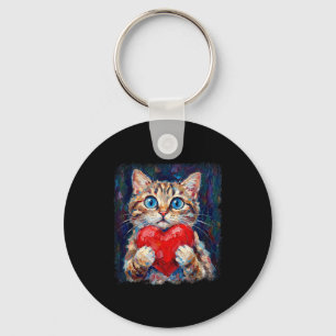 Schattige kat houdt van hart valentijnskaartje kit sleutelhanger