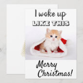 Schattige Kat Ik werd wakker...Rode Foto Feestdagenkaart (Voorkant / Achterkant)