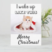 Schattige Kat Ik werd wakker...Rode Foto Feestdagenkaart (Staand voorkant)